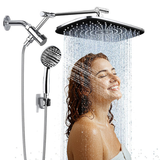 IJIL 12" Rain Shower Head, Handheld Spray Combo 6 Settings Adjustable High Pressure Dual Showerhead Silver Chrome