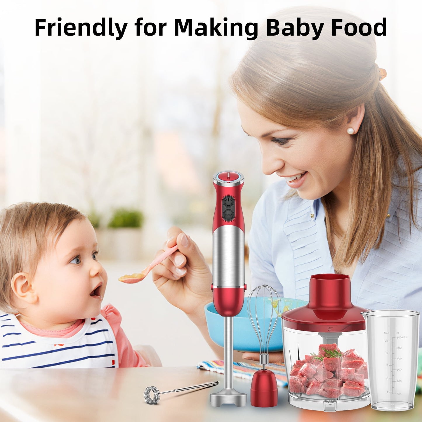 Immersion Blender Handheld for Kitchen: 5-in-1 1000W Multi-Purpose Hand Blender, 12-Speed Stick Blender for Making Baby Food, Soup, Puree, Cake