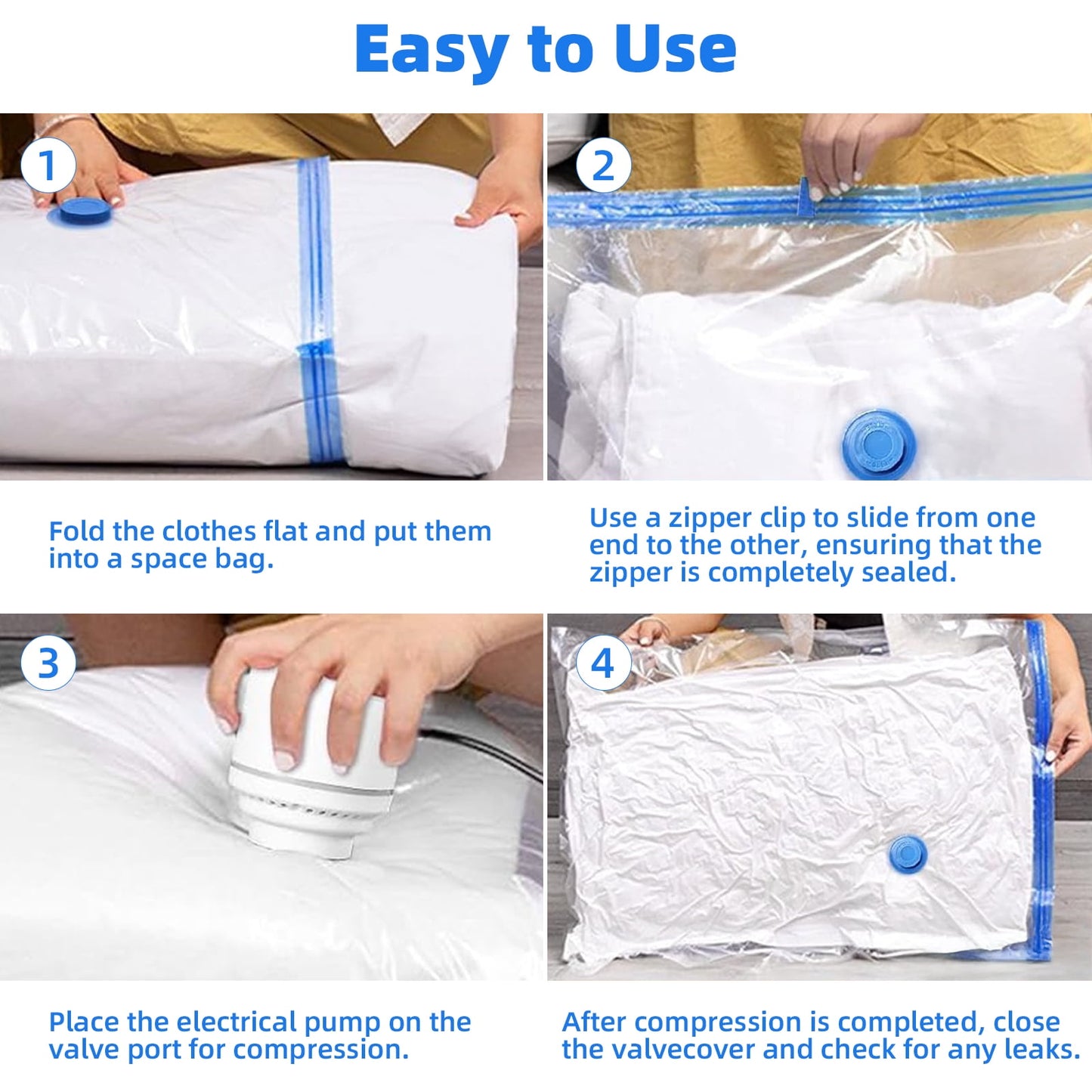 TORIO Vacuum storage bags, 20-Pack with Electric Pump Space Saving Efficient Compression Perfect for Storing Clothes, Jackets, Bedding and Travel Items
