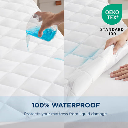 Queen Mattress Protector, Quilted Waterproof Mattress Pad with Deep Pocket up to 22 Inches, Soft Breathable Noiseless Mattress Cover, Mattress Topper Queen White