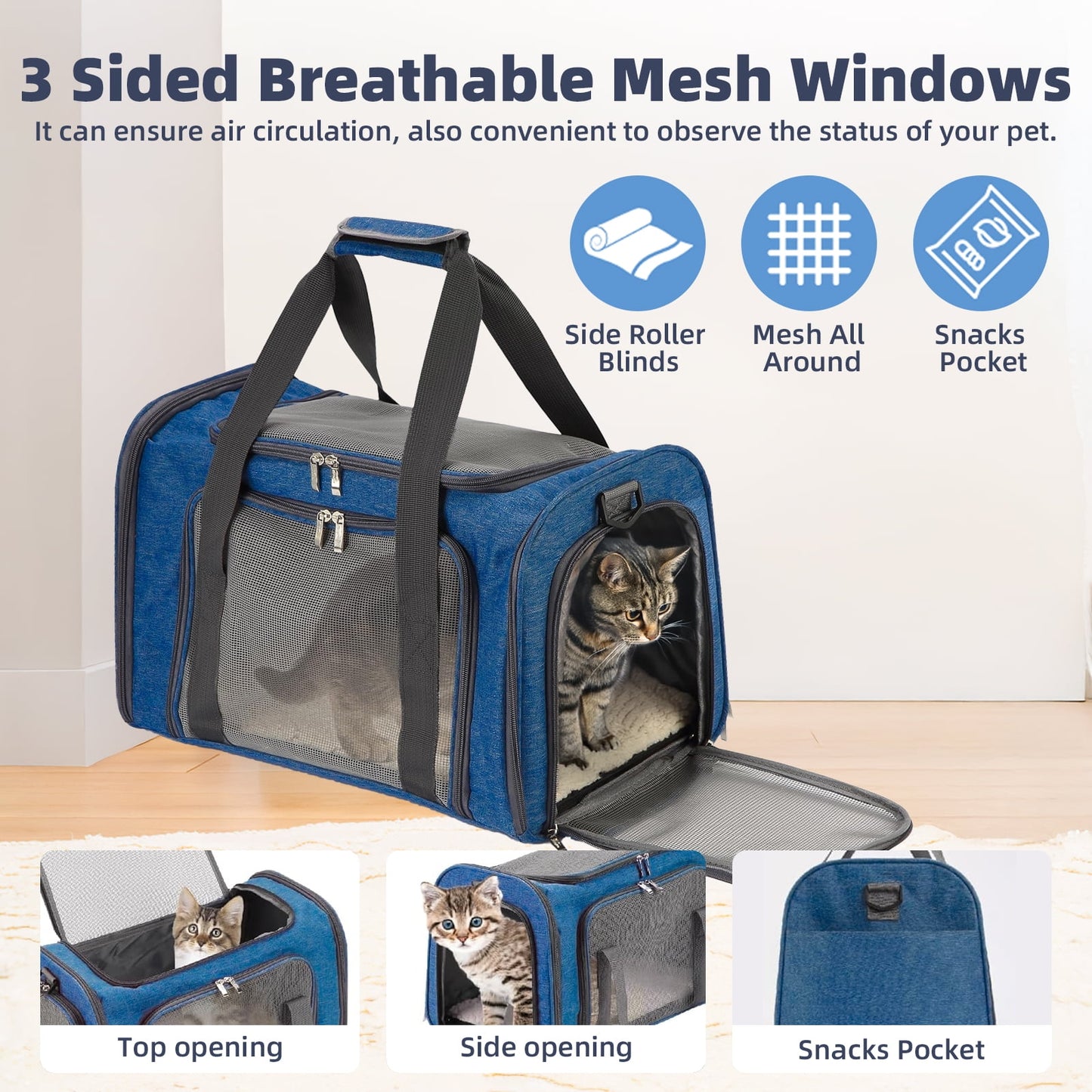 TORIO Pet Travel Backpack, for Cats & Small Dogs,Comfortable & Breathable, Ideal for Long Journeys,Blue