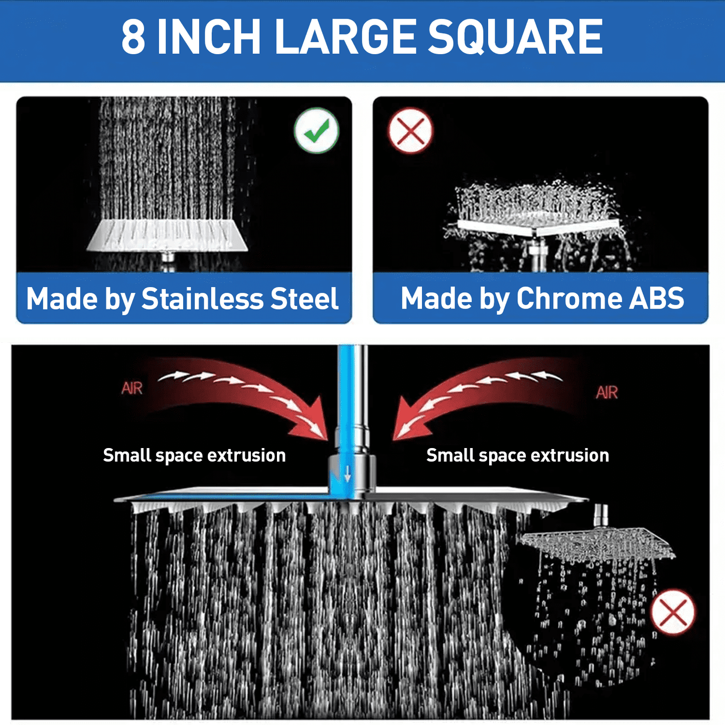 10" Rain Shower Head, Handheld Spray Combo 5 Settings Adjustable High Pressure Dual Showerhead Silver Chrome