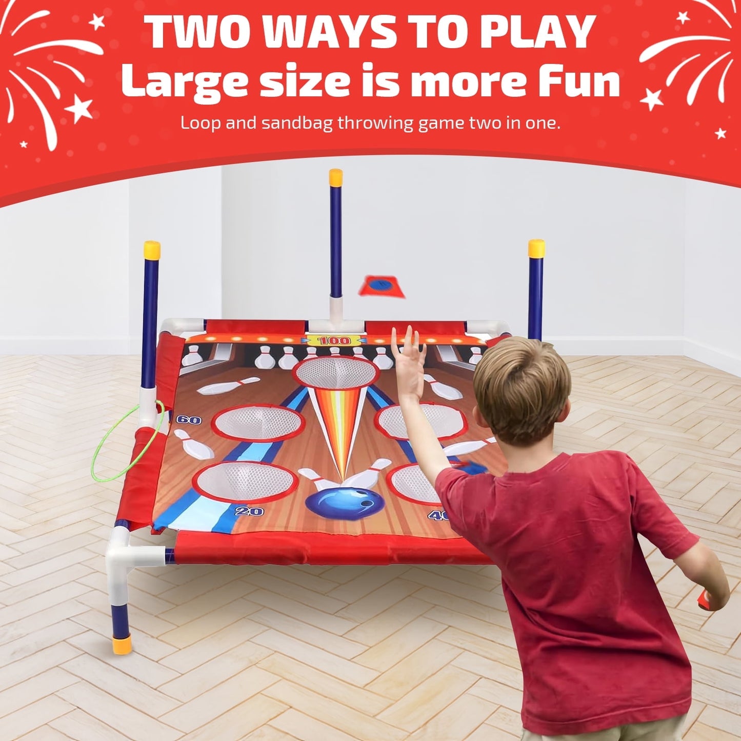 Absoke Bean Bag Toss Game for Kids, 2-in-1 Cornhole Game Loop & Sandbag Outdoor Toys for Kids Ages 3-8
