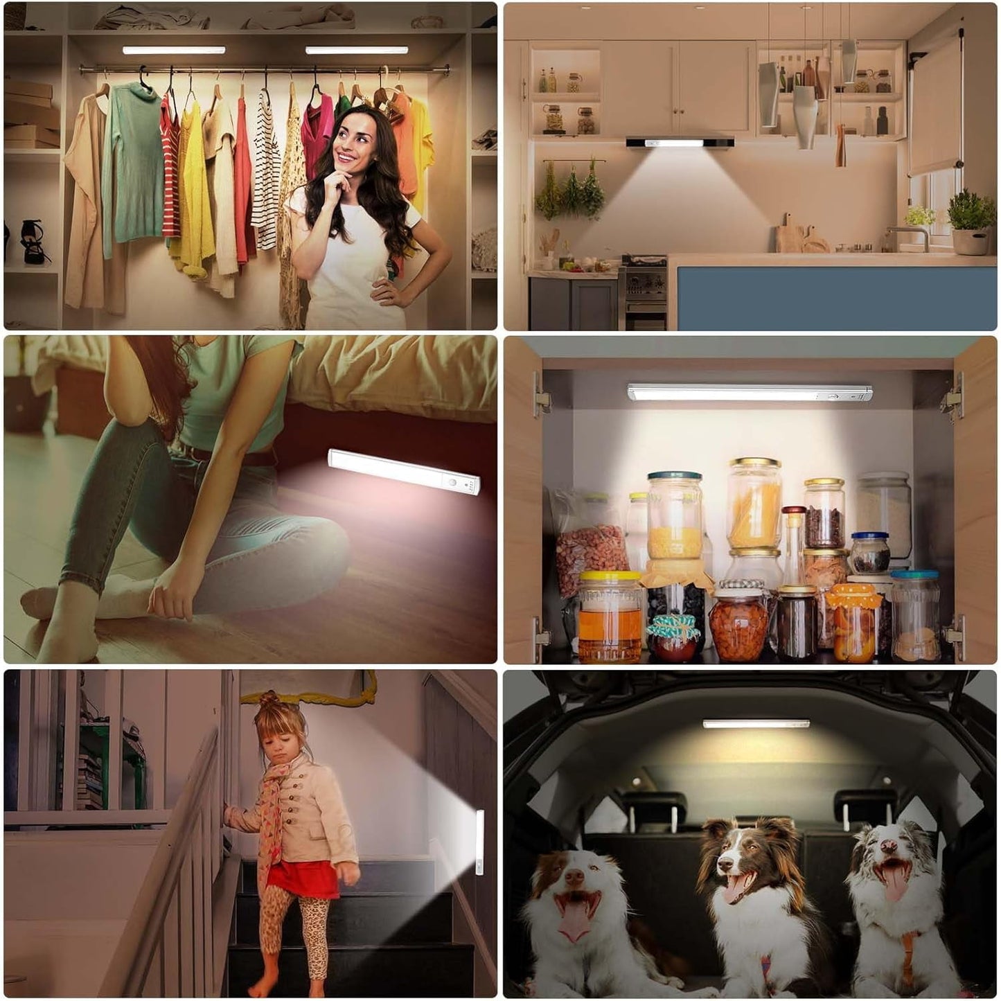 Absoke 44 LED Under Cabinet Lights, 2Pack USB Rechargeable Magnetic Closet Motion Sensor Lighting for Wardrobe Kitchen Stairs