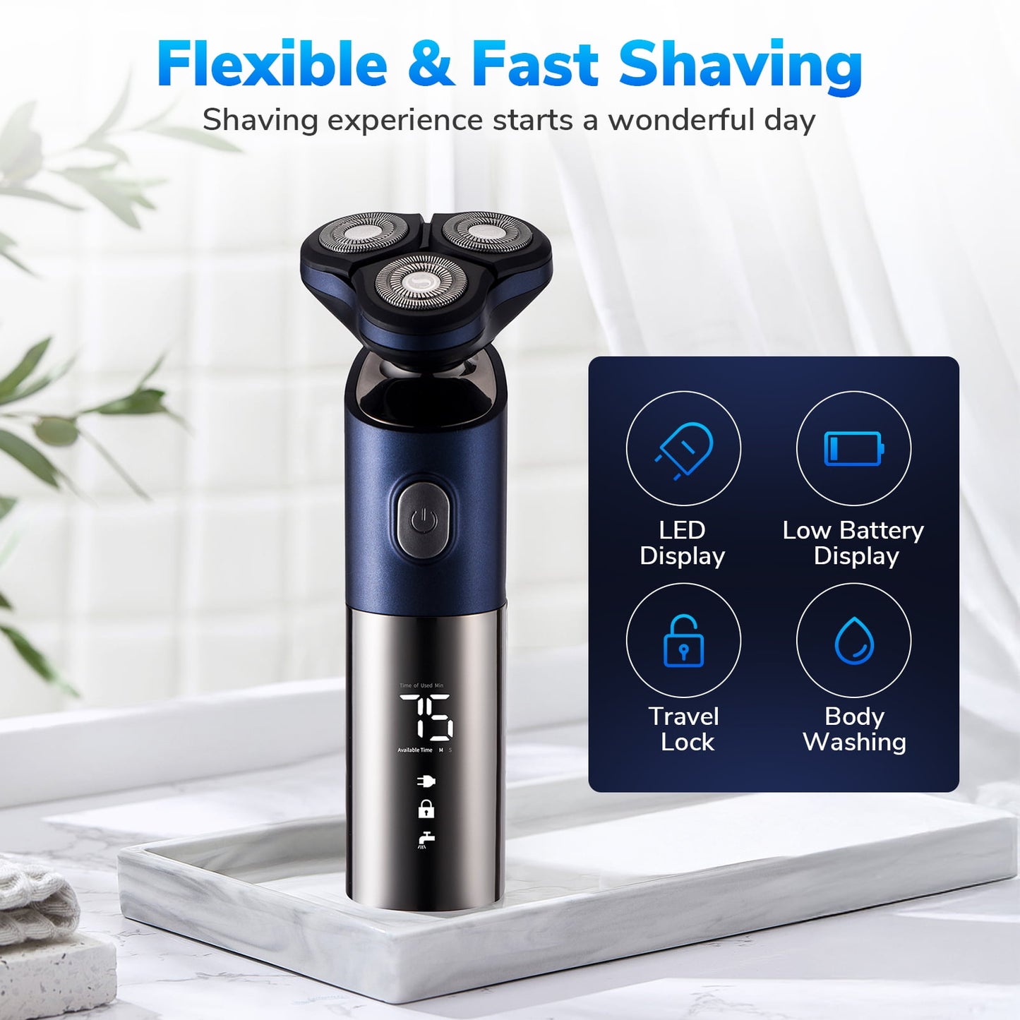 detects motiond Electric Razor: Men's Electric Shavers, Rechargeable Wet Dry Beard Trimmer with LED Display - Cordless Portable Razor