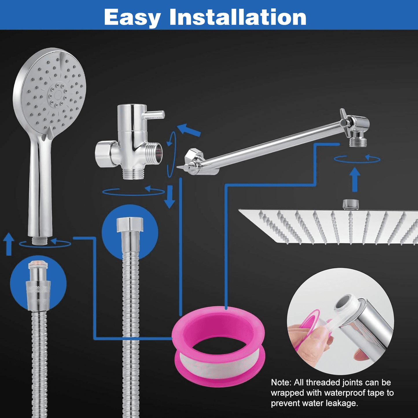ATUPEN Shower Heads with Handheld Spray Combo, Rain Shower Head with Adjustable Extension Arm & 5 Settings Handheld