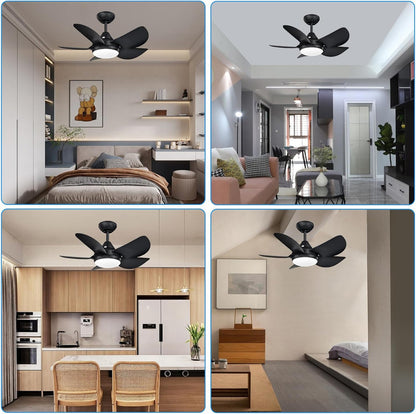 Ceiling Fans with Lights, 15.7in Black Flush Mount Fandelier Ceiling Fan with Light and Remote, 3000k-6000k Dimmable Modern Smart Bladeless Low Profile Ceiling Fan with Light for Bedroom