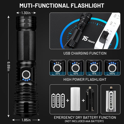 Flashlight Bright Military Grade LED Flashlights High Lumens - Portable Handheld Flash Light, 5 Modes Zoomable Waterproof Flashlights for Home Emergency Camping Outdoor