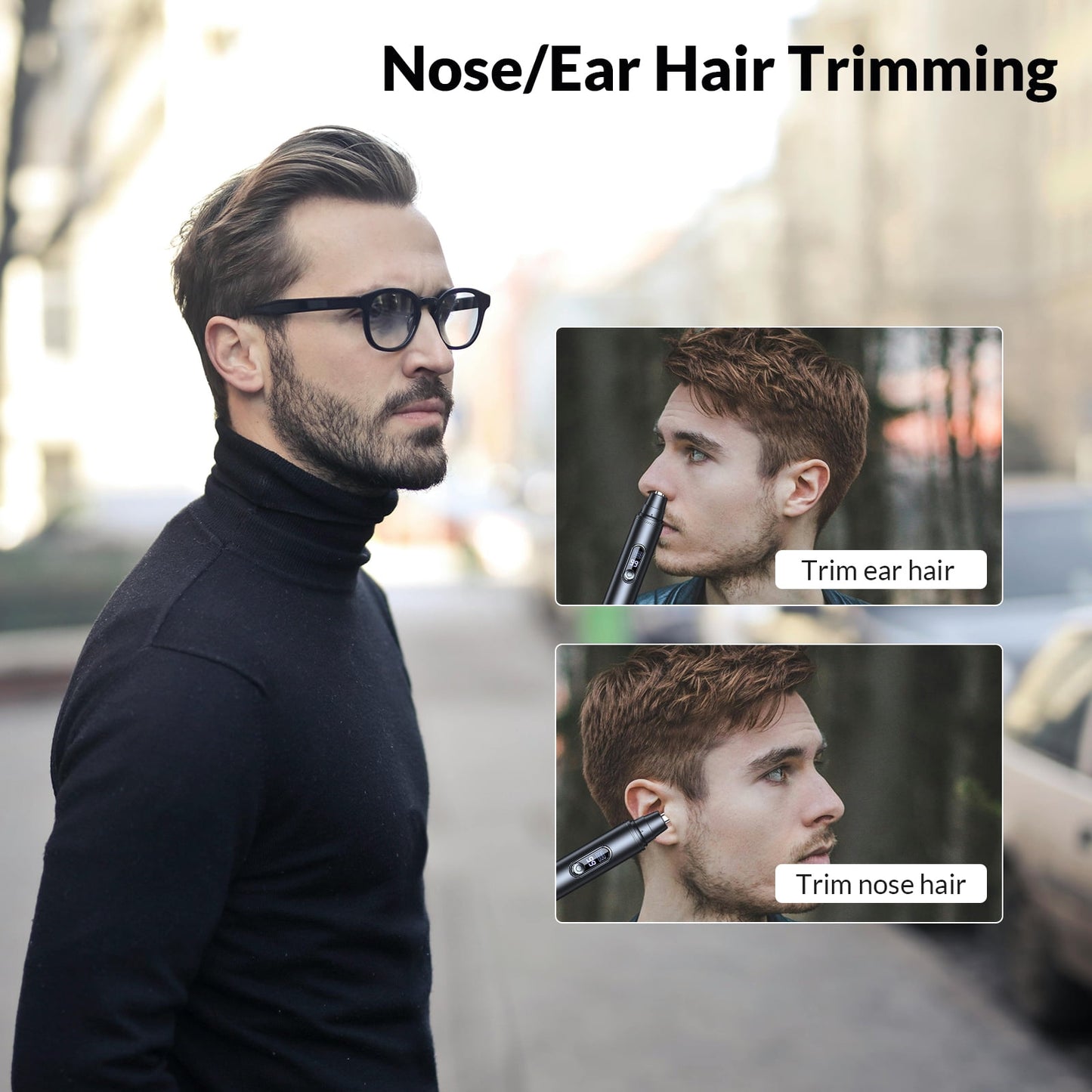 Ear and Nose Hair Trimmer for Men Women, Painless USB Rechargeable Nose Hair Trimmer Clipper, Waterproof Dual Edge Blades Nasal Trimmer Nose Clippers for Easy Cleansing (Black)