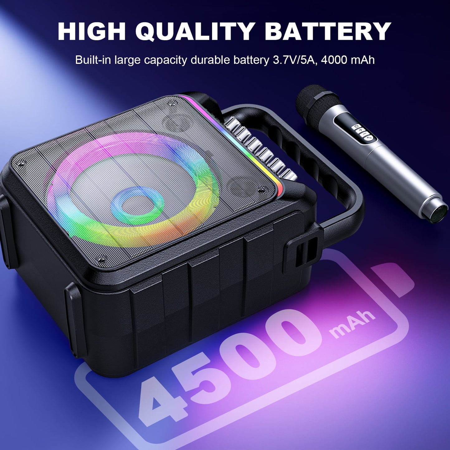 Karaoke Machine for Adults Kids - Portable Wireless Bluetooth Speaker with 2 Wireless Microphones, Supports for TWS, USB, FM, AUX in, TF Card, for Party, Meeting