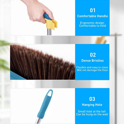 Broom and Dustpan Set, 51.2" Self-Cleaning with Dustpan Teeth for Pet Hair, Home, Kitchen, Blue