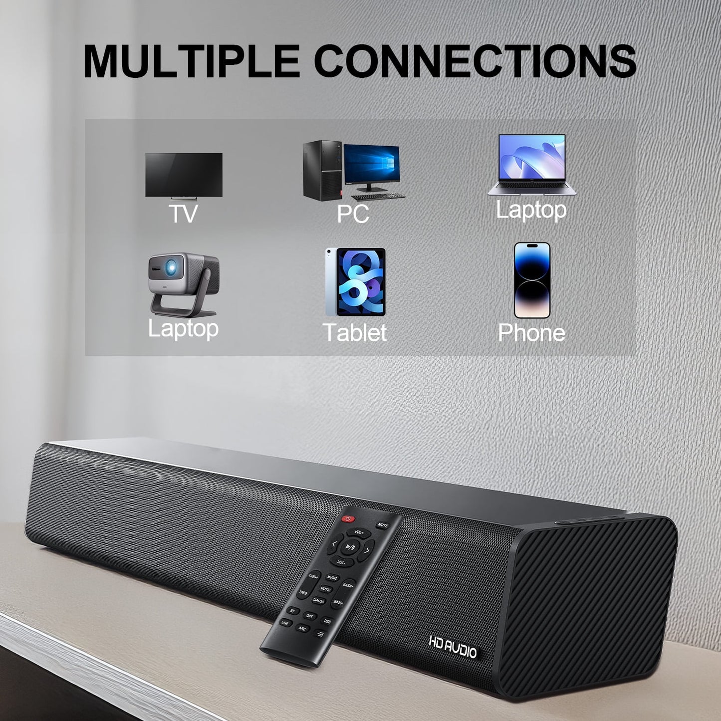 ETEPEHI Sound Bar for TV - 5.3 Bluetooth Soundbar Speaker with Bluetooth/Optical/AUX Connection for PC/Gaming/ /Projectors, 16"
