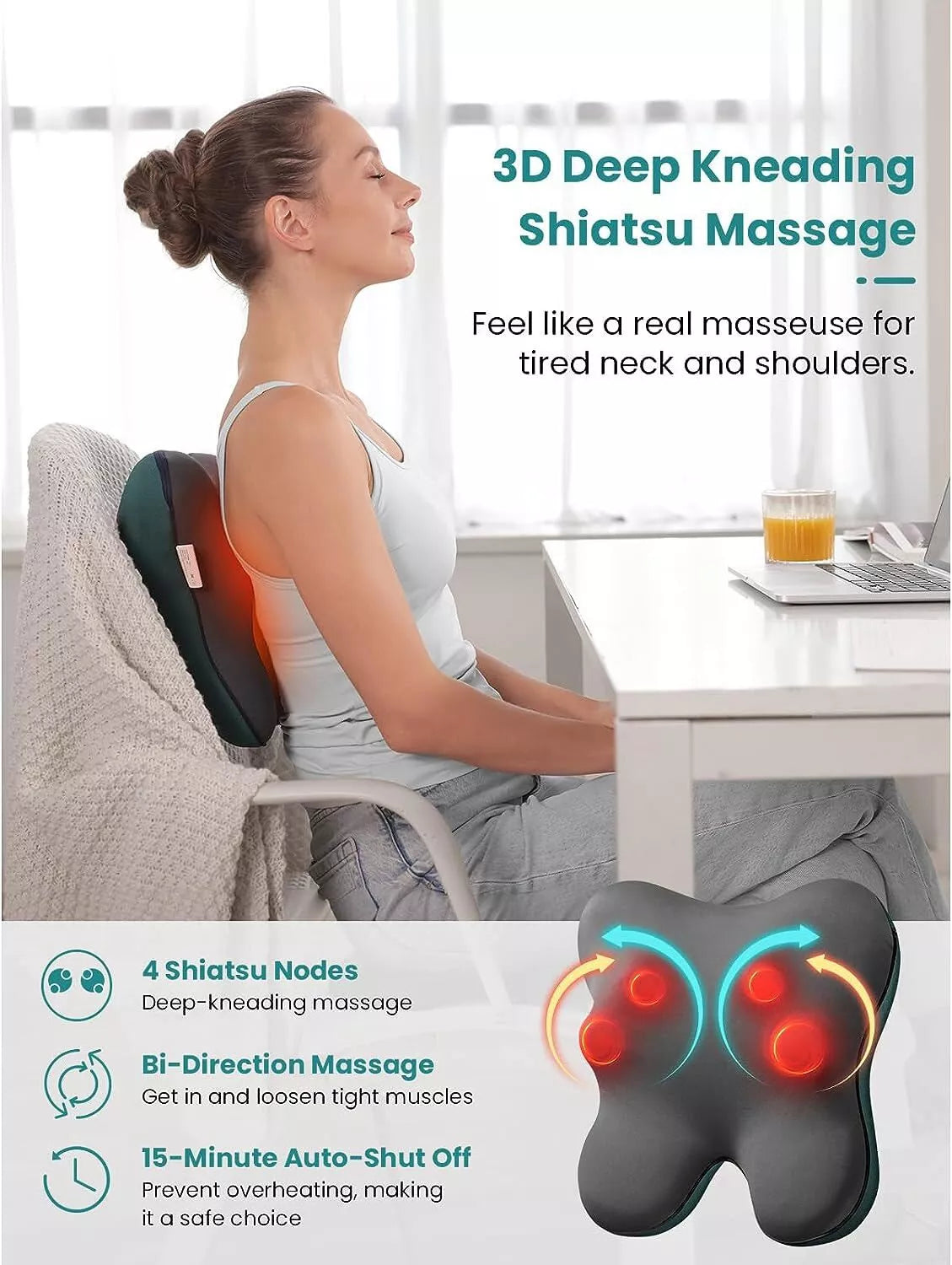 Neck & Back Massager with Heat Deep Kneading Massage Pillow