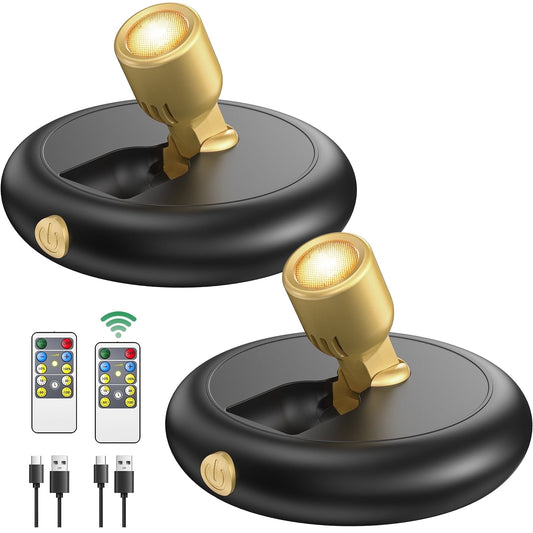 SZRSTH LED Spotlight Indoor - 2Pack Battery Spot Light with Dimmable Timer Remote for Wall Display Painting Dartboard Artwork Accent