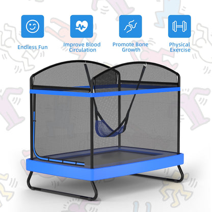 IJIL 6FT Kids Trampoline Outdoor with Swing,Rectangle Indoor Trampoline for Kids Toddlers Baby Outdoor Games,Blue