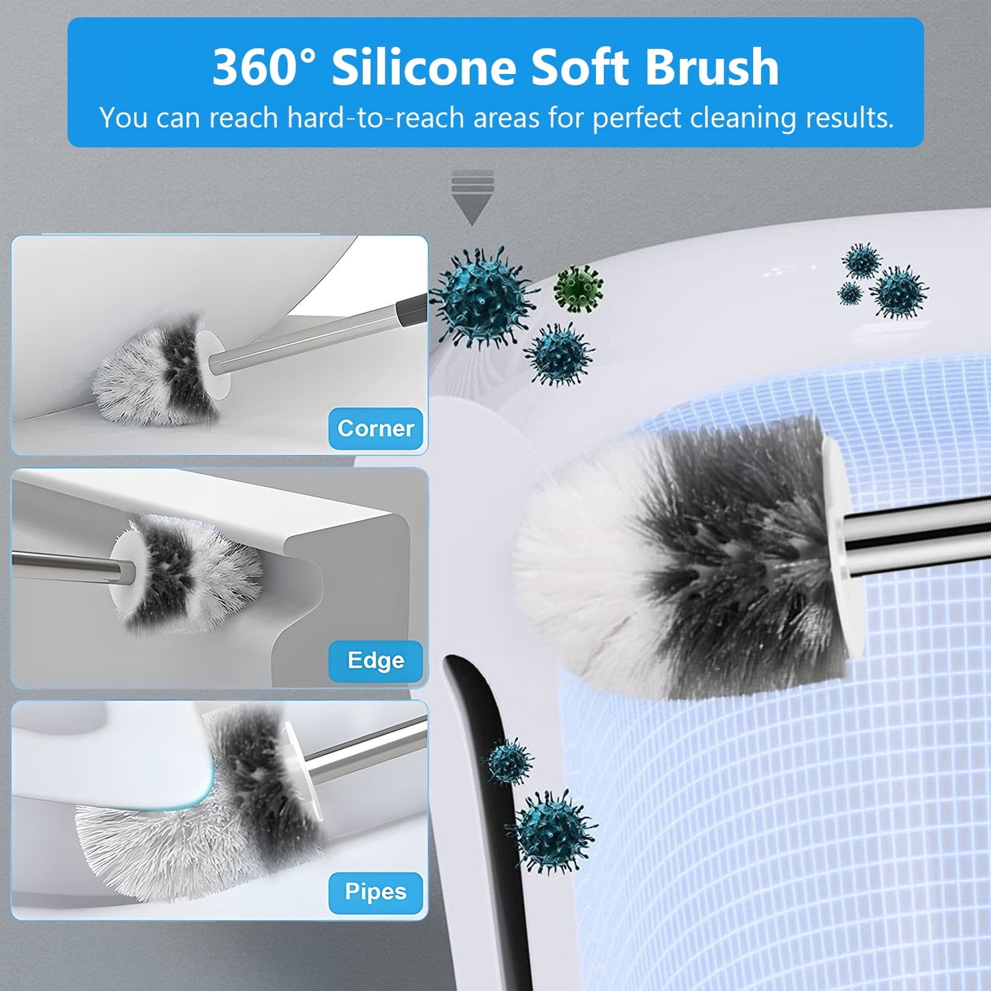 Toilet Brush and Holder, Nylon Bristles Bathroom Scrubber Cleaner Brush with Holder
