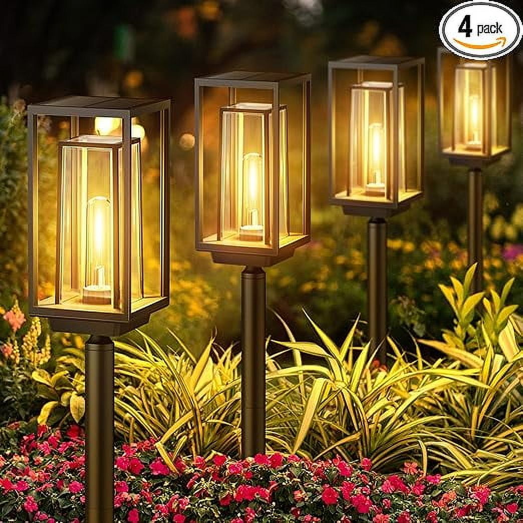 4 Pack Bigger Size Solar Lights for OutsideWaterproof Solar Powered Outdoor Lights for Yard Path Landscape WalkwaySolar Pathway Lights OutdoorSuper Bright Up to 14Hrs Solar Garden Lights