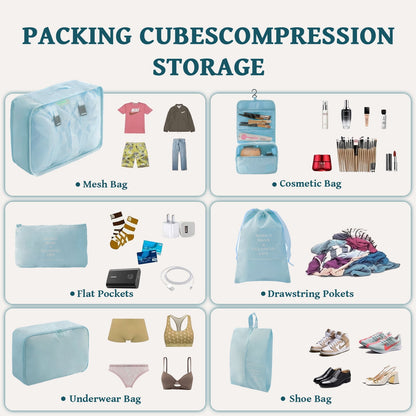 Packing Cubes for Travel, Compression Bags for Travel, Travel Pouch Set for Packing Women Men