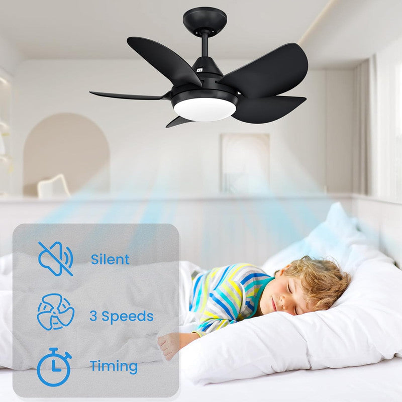 Ceiling Fans with Lights, 15.7in Black Flush Mount Fandelier Ceiling Fan with Light and Remote, 3000k-6000k Dimmable Modern Smart Bladeless Low Profile Ceiling Fan with Light for Bedroom