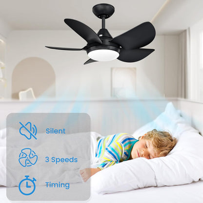 Ceiling Fans with Lights, 15.7in Black Flush Mount Fandelier Ceiling Fan with Light and Remote, 3000k-6000k Dimmable Modern Smart Bladeless Low Profile Ceiling Fan with Light for Bedroom