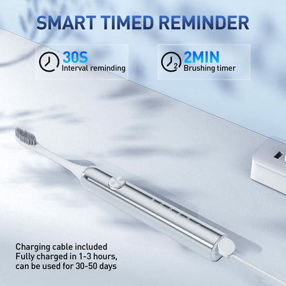 AMBLER Electric Toothbrush for Adults and Kids,40000 VPM Deep Clean 5 Modes 6 Brush Heads Smart Timer（White）