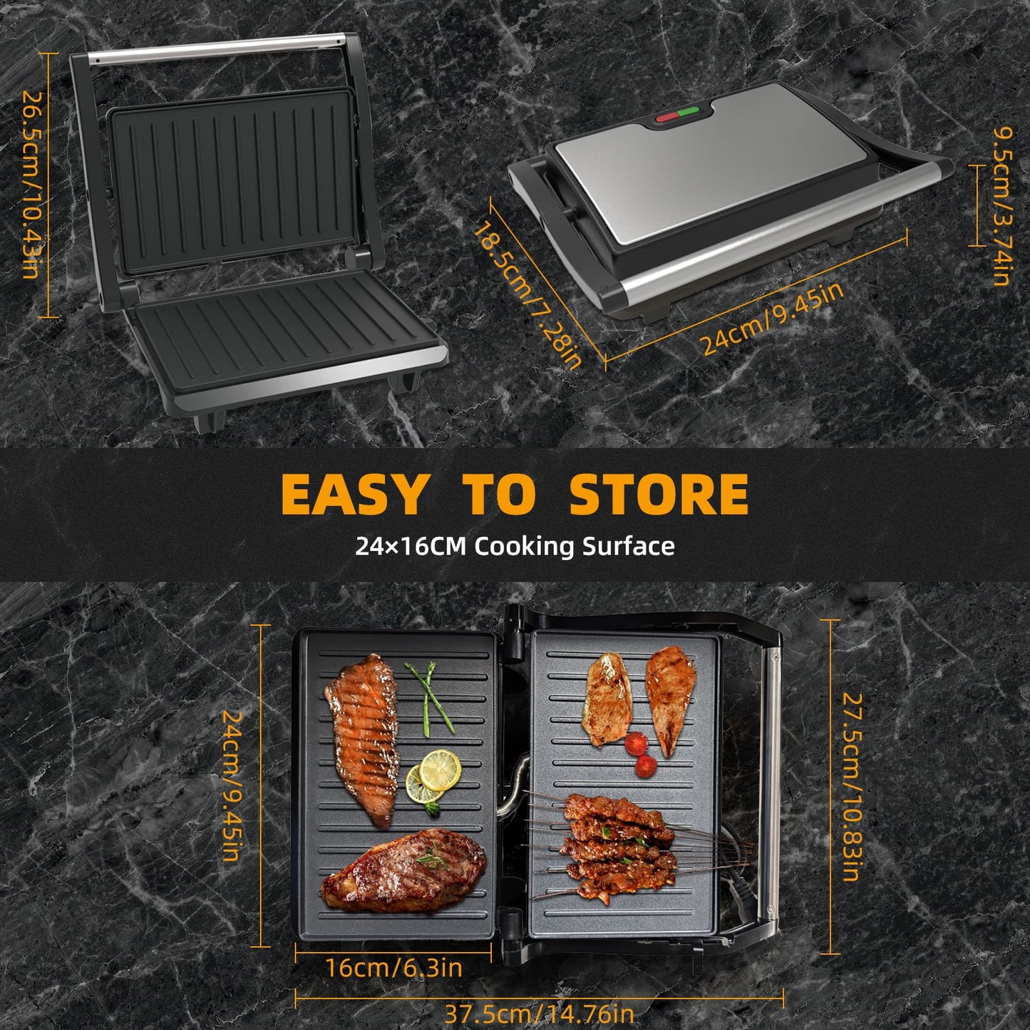 Kailwokk Panini Press Grill,Non-Stick Coated Plates Sandwich Maker,2 Slice Stainless Steel Electric Indoor Grill Opens 180¡ã to Fit Any Thickness Sandwich,Burgers,Steak