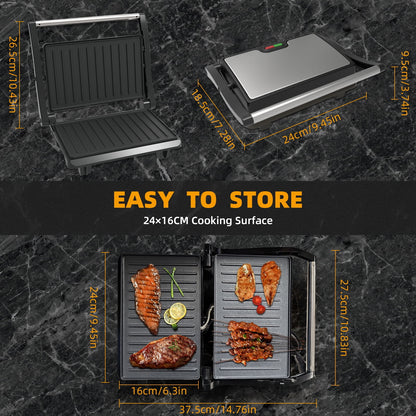 Kailwokk Panini Press Grill,Non-Stick Coated Plates Sandwich Maker,2 Slice Stainless Steel Electric Indoor Grill Opens 180¡ã to Fit Any Thickness Sandwich,Burgers,Steak