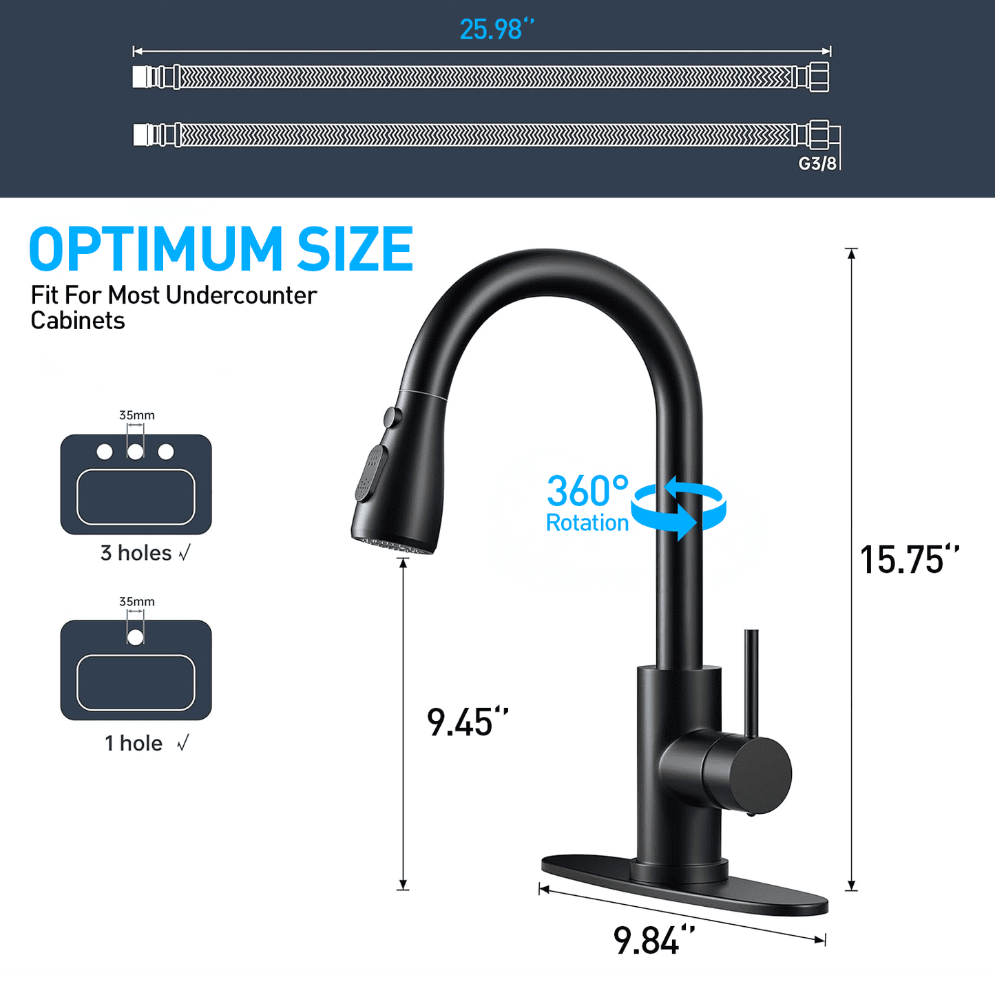 AMBLER Kitchen Faucet with Pull Down Sprayer, Kitchen Sink Faucet Two Water Flow Modes for Farmhouse Camper Laundry Utility Rv Wet Bar（Black）