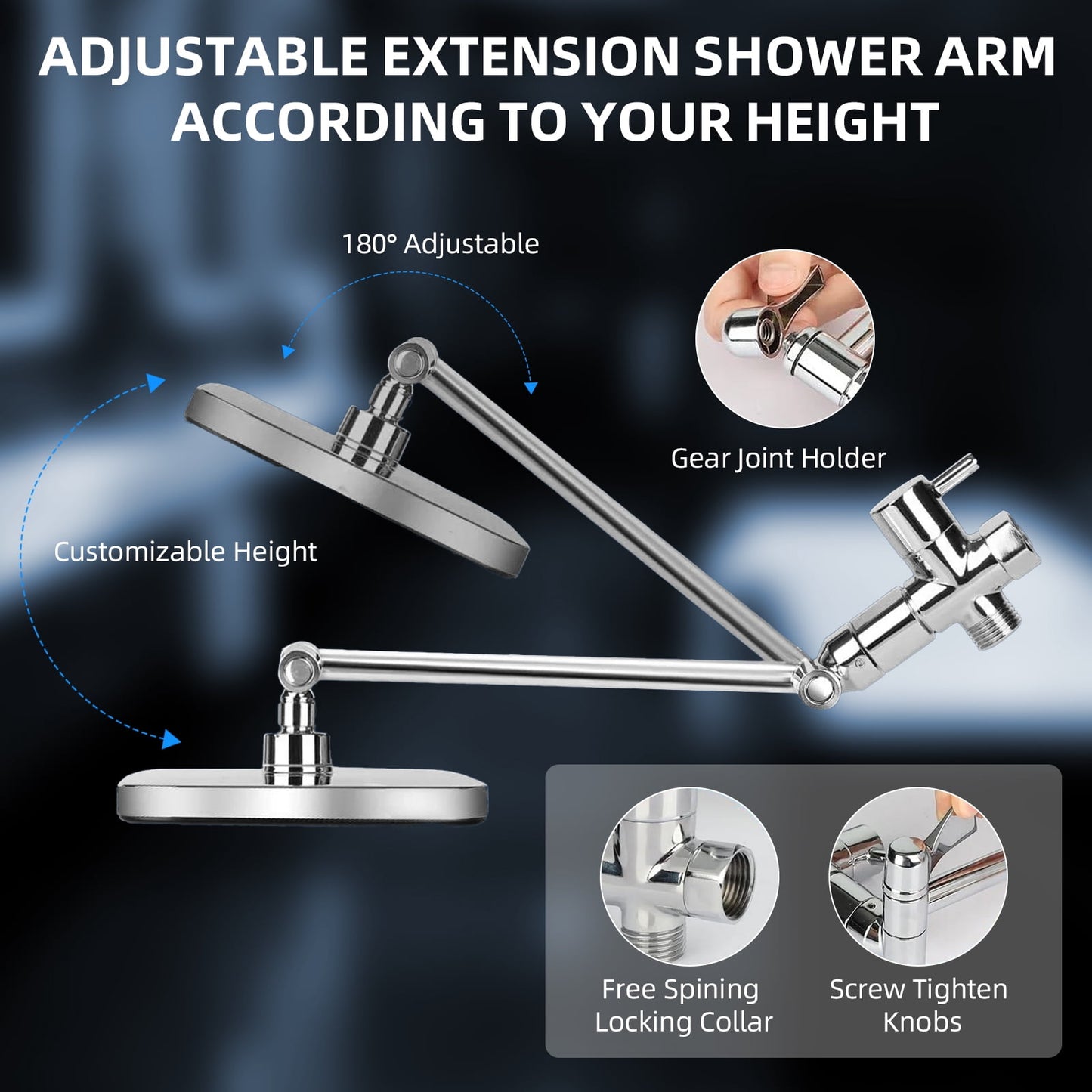 IJIL 12" Rain Shower Head, Handheld Spray Combo 6 Settings Adjustable High Pressure Dual Showerhead Silver Chrome