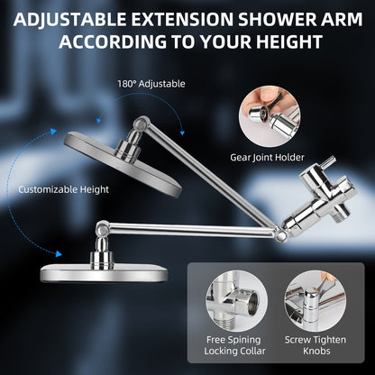 IJIL 12" Rain Shower Head, Handheld Spray Combo 6 Settings Adjustable High Pressure Dual Showerhead Silver Chrome