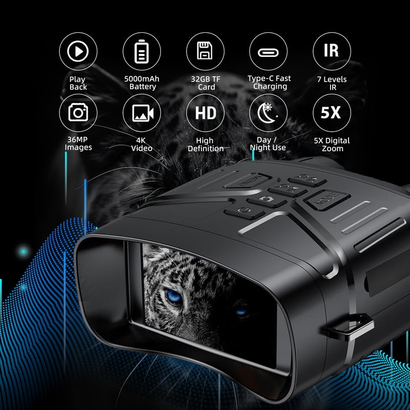 Night Vision Goggles - 4K Binoculars 5000mAh Battery, 32GB TF Card 3" HD Screen for Camping Security, Black
