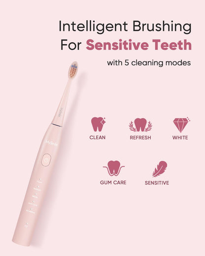 Electric Toothbrush for Adults, Rechargeable Sonic Battery Toothbrush Portable with 3 Brush Heads, 2 Mins 5 Modes Smart Timer