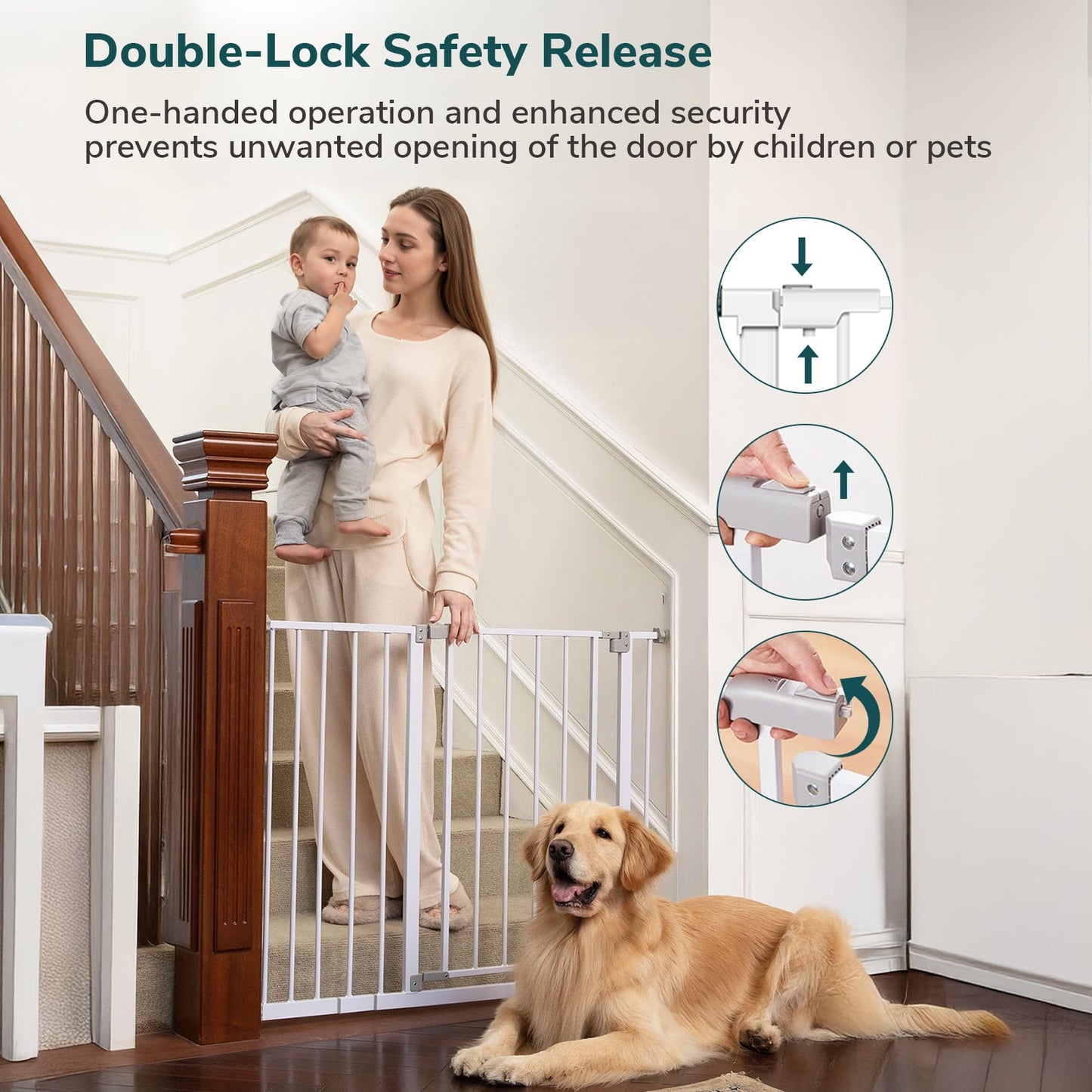 Extra Wide Baby Gate,29.5"-40.6" with Pet Door, Metal Dog Gate for Stairs & Doorways,Pressure Mount Gate for Ages 6 to 36 Months