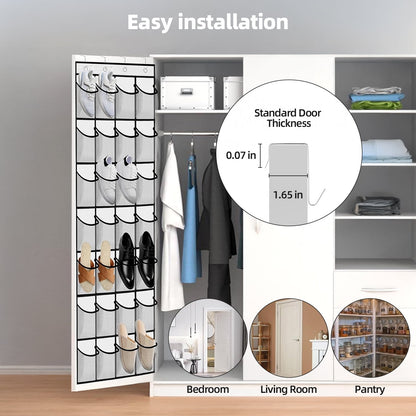 TORIO Over the Door Shoe Rack Organizer, 28 Large Pockets Hanging Shoe Organizer Adjustable & Easy to Install ¨C Space-Saving Storage for Small Spaces,White