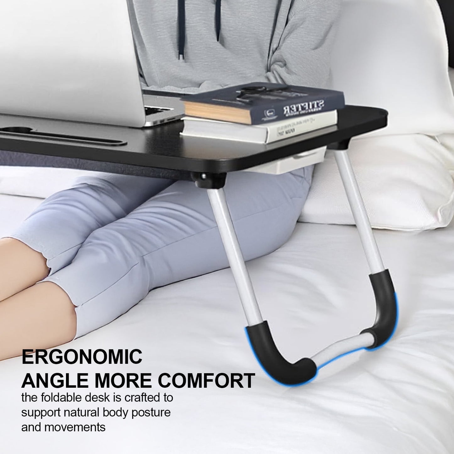 Foldable Lap Desk, 23.6 Inch Portable Wood Laptop Desk for Bed Sofa Reading Writing Eating Watching, Black