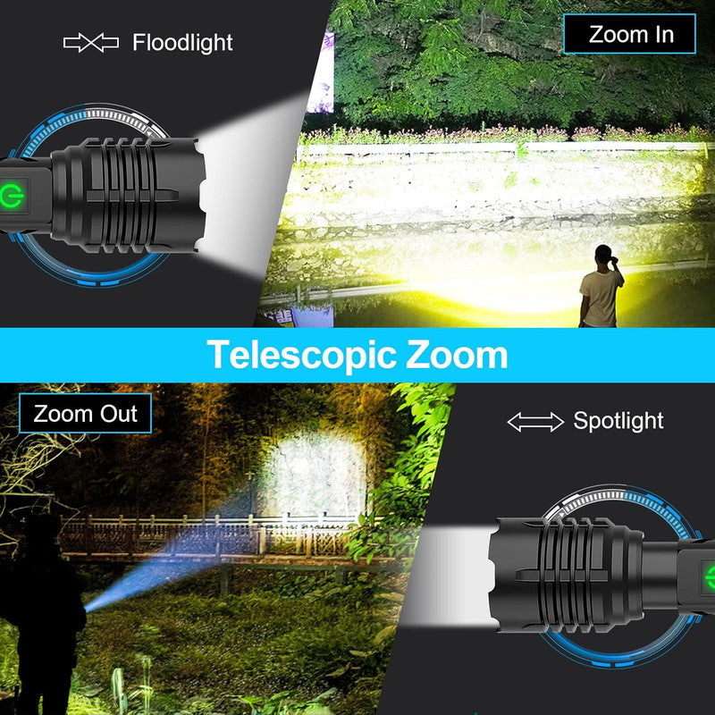 Ultra Bright Tactical Flashlight, 900 Lumen Zoomable Adjustable Focus, 3 Light Modes, Heavy-Duty Aluminum Torch for Hurricane Supplies Camping, Includes 3C Alkaline Batteries