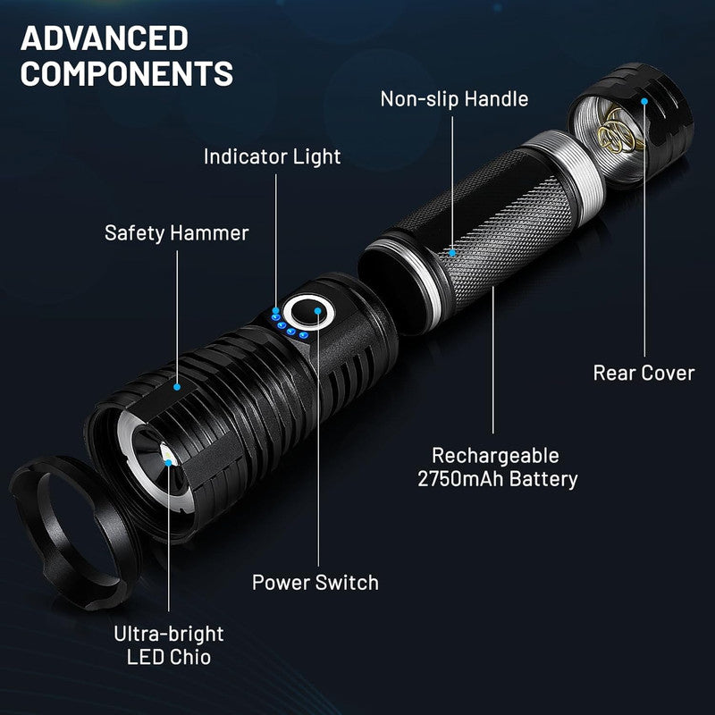 Flashlight Bright Military Grade LED Flashlights High Lumens - Portable Handheld Flash Light, 5 Modes Zoomable Waterproof Flashlights for Home Emergency Camping Outdoor