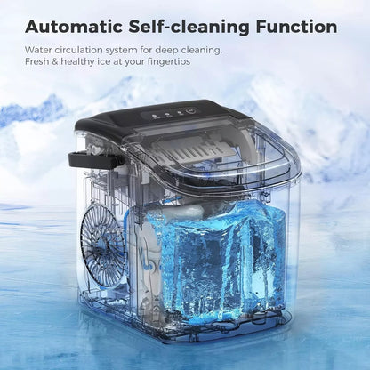 Portable Ice Maker Machine , Handle,26Lbs/24H,9 Bullet Ice/7 Mins,Self-Cleaning