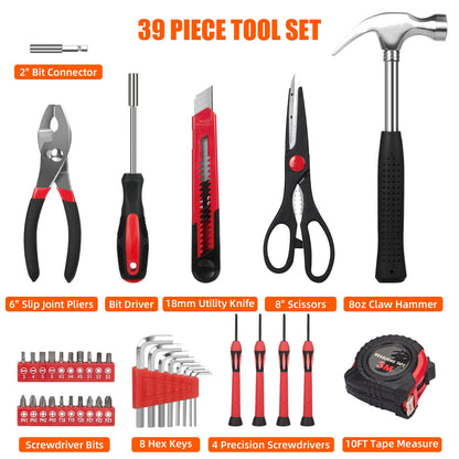 TORIO 39-Piece Home Tool Kit for DIY & Repairs - Ergonomic Handles, Durable Tools, Compact Storage Case