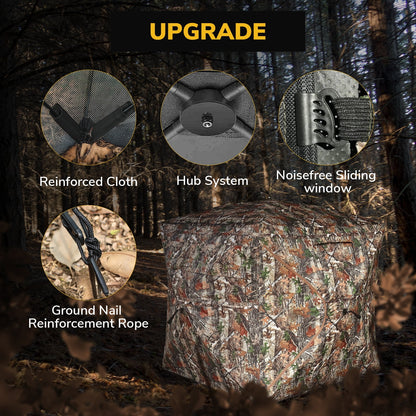 Pop-Up Hunting Blind, Portable 270?¡ãSee Through Camouflage Ground Blind, 2-3 Person, Durable Tent for Deer & Turkey Hunting with Carrying Bag