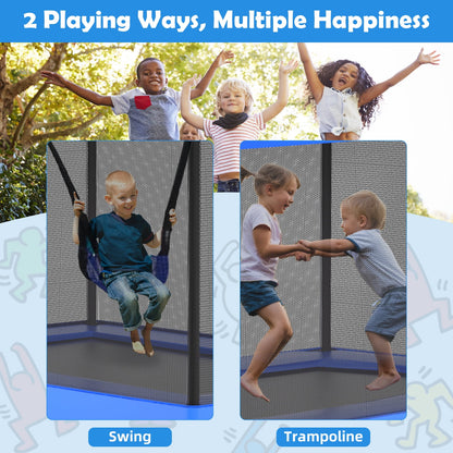 IJIL 6FT Kids Trampoline Outdoor with Swing,Rectangle Indoor Trampoline for Kids Toddlers Baby Outdoor Games,Blue