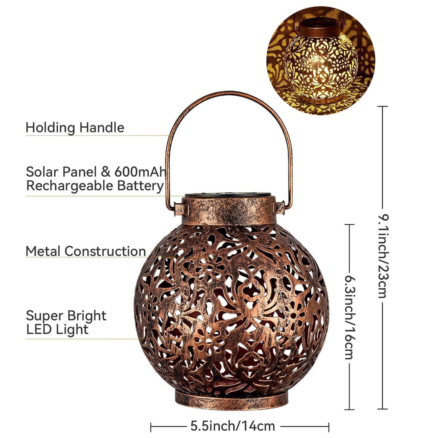 Outdoor Solar Hanging Lantern Lights, Christmas Decorations Gift for Women Garden Decor Patio Lawn Yard