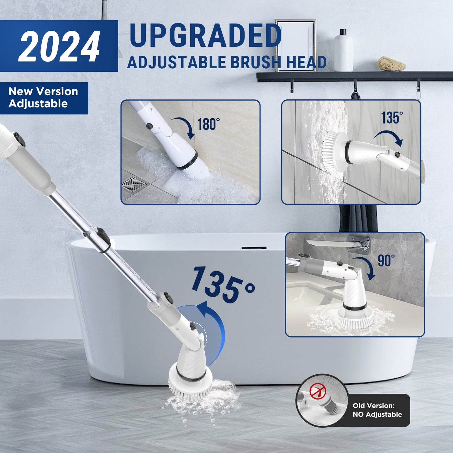Electric Spin Scrubber, Cordless Bath Tub Power Scrubber with Long Handle & 4 Replaceable Heads,Shower Cleaning Brush Household Tools for Bathroom & Tile Floor