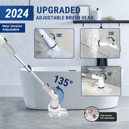 Electric Spin Scrubber, Cordless Bath Tub Power Scrubber with Long Handle & 4 Replaceable Heads,Shower Cleaning Brush Household Tools for Bathroom & Tile Floor