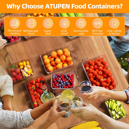 ATUPEN 50 Pcs Food Storage Containers with Lids, Meal Prep Plastic Container Pantry & Kitchen Organization(24 Containers + 24 Lids)