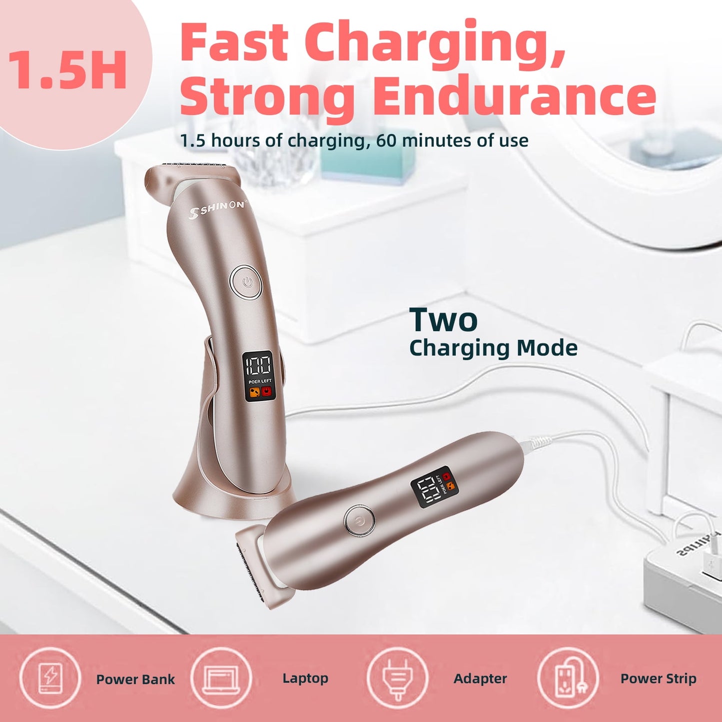 Electric Razor for Women - Cordless Shaver with LED Light, Body Hair Removal for Legs and Underarms Public Hairs