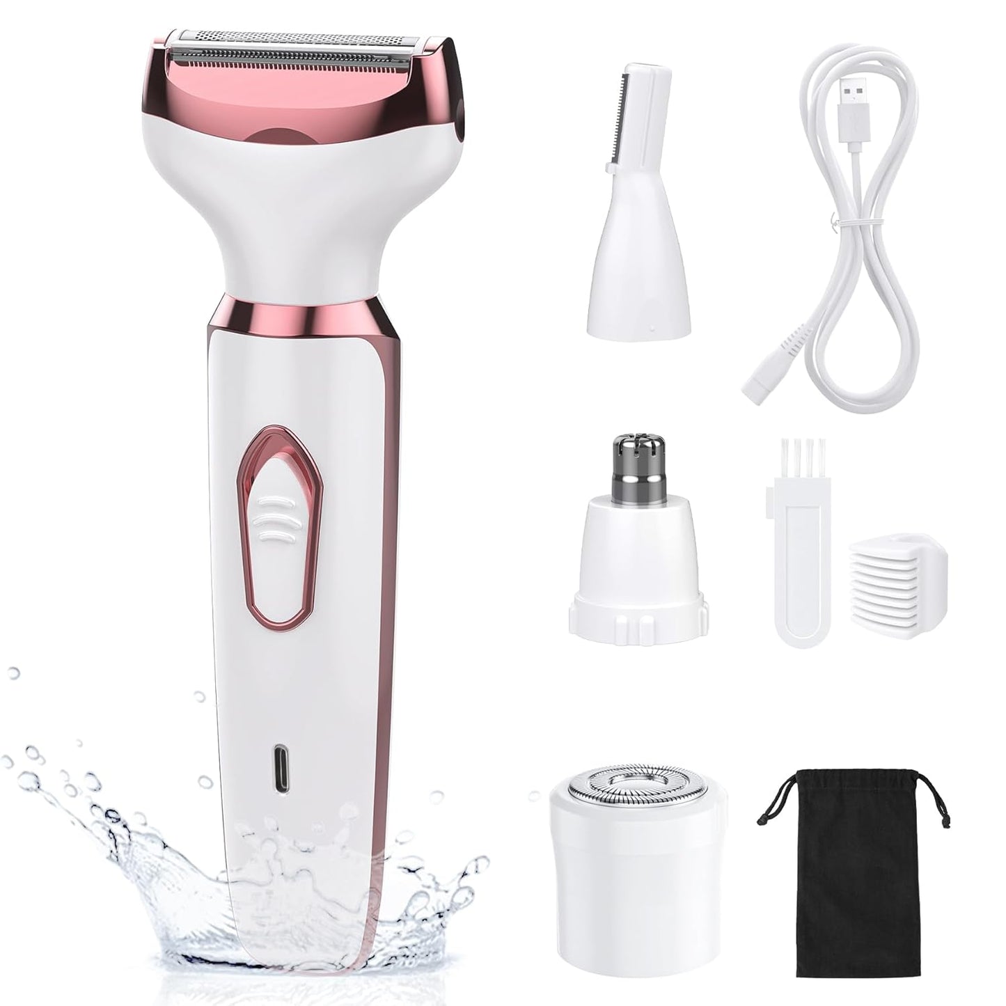 Electric Razors for Women, 4 in 1 Women Electric Shavers, Hair Trimmer for Women Pubic Hair, Legs, Arm, Underarm, Bikini, Face Shaver, Rechargeable Hair Removal Epliators, Birthday, Christmas Gifts