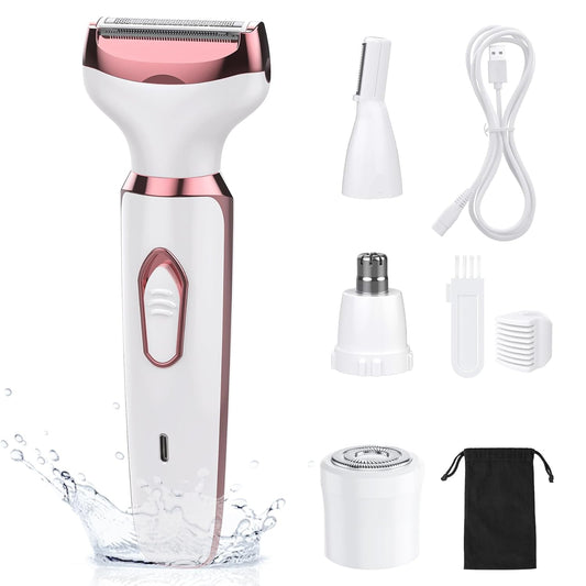 Electric Razors for Women, 4 in 1 Women Electric Shavers, Hair Trimmer for Women Pubic Hair, Legs, Arm, Underarm, Bikini, Face Shaver, Rechargeable Hair Removal Epliators, Birthday, Christmas Gifts