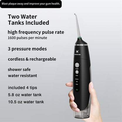 Water Flosser Equipped with Two Water Tanks for Home and Travel,3 Modes Dental Oral Irrigator,Portable,IPX7 Waterproof,Powerful Battery Life, Water Dental Flossers for Teeth (Black)