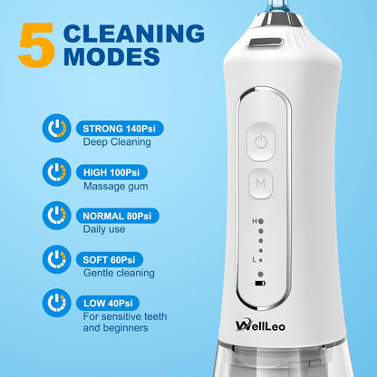 Water Flosser for Teeth, 300ML Cordless Oral Irrigator Rechargeable Dental Flosser Teeth Picks with 5 Modes 5 Jet Tips,IPX7 Waterproof Teeth Cleaner